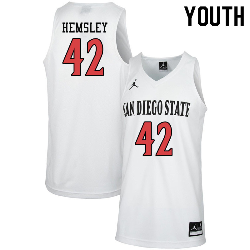 Jordan Brand Youth #42 Jeremy Hemsley San Diego State Aztecs College Basketball Jerseys-White